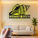 Insegna in metallo Conchiglia personalizzata con LED | Arte murale nautica personalizzata | Decorazione costiera per amanti dell'oceano
