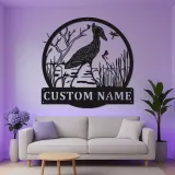 Enseigne héron en métal personnalisée | Décoration murale faune LED | Décor oiseau personnalisé pour amoureux de la nature | Enseigne cabane rustique