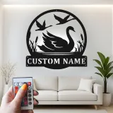 Décoration murale en métal personnalisée Cygne et Oies avec Rétroéclairage Cadeau pour Amoureux de la Nature Chambre ou Salon