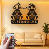 Décoration murale en métal personnalisée pour couple de motards avec rétroéclairage LED - Cadeau de motard pour couples, décoration de garage ou de man cave