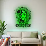 Lion Metal Wall Art with LED Light | Custom Floral Name Sign | Boho Celestial Wildlife Decor for Home & Office