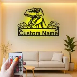 Custom T-Rex Led Light Metal Wall Art Personalized Dinosaur Gift for Kids Unique Bedroom Decor
