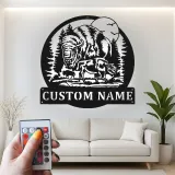 Insegna in metallo LED personalizzata con bisonte e famiglia - Regalo per amanti della natura - Decorazione rustica per cabin