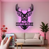 Décoration murale en métal personnalisée avec tête de cerf, rétroéclairage LED, cadeau pour chasseurs, décoration de lodge rustique