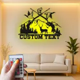 Custom Hunting Scene Metal Wall Art | Personalized LED Sign with Deer & Ducks | Rustic Cabin Decor Gift for Hunter