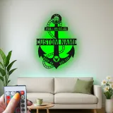 Custom Anchor LED Sign | Personalized Navy Family Gift | Metal Maritime Wall Art for Coastal Home Decor