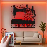 Custom Sewing Machine Sign | Personalized LED Metal Wall Art | Seamstress Gift & Craft Room Decor