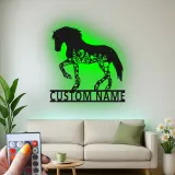 Individuelle Pferde LED Metall-Wandkunst | Personalisierte Reiterschild mit Blumen | Stall- & Ranch-Dekor Geschenk