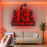 Insegna in metallo personalizzata Motocross Family con LED per appassionati di moto da cross, regalo per garage o man cave