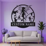 Personalisierte Feen-Namensschild | LED Metall-Wandkunst für das Mädchenzimmer | Individuelle Babyzimmer-Dekoration | Verzauberndes Feen-Garten-Geschenk