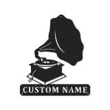 Arte Murale in Metallo con Gramofono Personalizzato | Decorazione Musicale Illuminata a LED | Insegna con Nome Personalizzato per Studio o Soggiorno