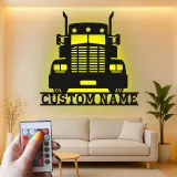 Cartel de Metal de Camión Semi Personalizado | Arte de Pared LED Personalizado para Camioneros | Decoración de Garaje de Gran Camión Regalo para Él