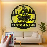 Custom Snowmobile Rider LED Metal Wall Art | Personalized Winter Sport Decor | Snowmobiling Gift for Riders | Cabin Wall Accent Sign