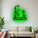 Cartel de Motocicleta Personalizado para Padre e Hijo | Arte de Pared LED para Motocross | Regalo Personalizado para Papá