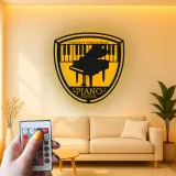 Insegna LED in metallo con pianoforte a coda | Logo personalizzato per scuola di musica | Arte da parete vintage per arredo studio