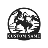 Arte murale in metallo Rodeo Cowboy | Insegna personalizzata con LED | Decorazioni rustiche western per ranch e casa