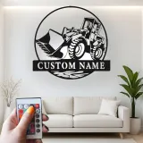 Décoration murale en métal personnalisée avec rétroéclairage Bulldozer - Cadeau pour passionnés de construction - Décor de garage ou atelier