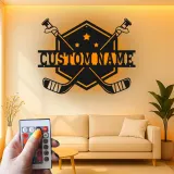 Insegna con nome per hockey personalizzata | Arte in metallo LED per parete | Regalo personalizzato per giocatore per sala giochi | Decorazione per bar sportivi e camere da letto