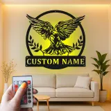 Custom Eagle Led Light Metal Wall Art Personalized Gift for Nature Lovers Living Room or Office Decor