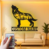 Custom Wolf Mountain Scene Led Light Metal Wall Art Personalized Gift for Nature Lovers Rustic Cabin Decor 2