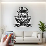 Insegna in metallo Nautica Sirena con LED | Arte murale personalizzata Ancora e timone | Regalo per amante del mare per capitano di barca o man cave