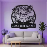 Decoración mural de metal personalizada con vaca Highland | Cartel floral LED para estilo farmhouse | Regalo a medida para ranchero y placa con nombre para nursery