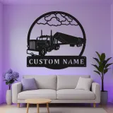 Insegna in Metallo per Camion Semi Personalizzata | Arte Murale LED per Garage o Man Cave | Regalo Personalizzato per Camionisti | Decorazione Silhouette Hauler