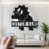 Insegna in metallo personalizzata Triceratopo con luce LED regalo personalizzato per decorazione camera nursery per bambini