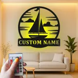 Personalized Sailboat Metal Sign with LED | Nautical Wall Art for Coastal Home | Custom Beach House Decor & Boating Gift