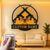 Insegna in metallo personalizzata con fucile e aquila e luce LED regalo per appassionati di armi decorazione per man cave o garage