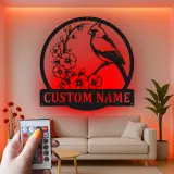 Custom Cardinal and Blossoms Led Light Metal Wall Art Personalized Nature Lover Gift Living Room or Garden Decor