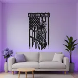 Cartel LED de bombero personalizado | Arte mural de bandera americana | Regalo personalizado para bombero | Decoración de héroe en la pared