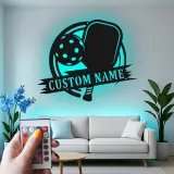 Personalized Pickleball LED Sign | Custom Name Metal Wall Art | Game Room Decor for Player | Sports Club Light