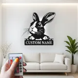 Insegna LED personalizzata con coniglio | Arte in metallo con coniglio Dutch | Targa personalizzata per nome animale e arredo cameretta