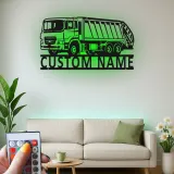 Insegna LED personalizzata con camion della spazzatura | Arte murale in metallo su misura | Arredo per gestione rifiuti | Regalo per operatore ecologico