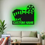 Insegna per Home Theater personalizzata | Decorazione LED per cinema | Arte in metallo con clapperboard personalizzata | Regalo per cinefili