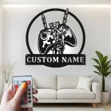 Custom Gamer Metal Sign | Personalized LED Wall Art for Teen Room | Video Game Controller Decor for Man Cave