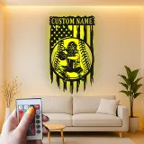 Insegna in metallo personalizzata con luce LED per catcher di baseball - Regalo personalizzato per appassionati di baseball e decorazione per stanze sportive