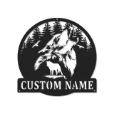 Décoration murale en métal personnalisée de loup hurlant avec rétroéclairage LED - Cadeau personnalisé pour les amoureux de la nature - Décor de cabane rustique