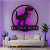 Cartel de metal personalizado de luz LED de dinosaurio T-Rex regalo personalizado para la habitación o sala de juegos de los niños 1