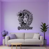 Lion Metal Wall Art with LED Light | Custom Floral Name Sign | Boho Celestial Wildlife Decor for Home & Office