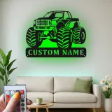 Insegna in Metallo Monster Truck Personalizzata | Luce LED da Parete Personalizzata per Stanza dei Bambini | Decorazione Veicolo Fuoristrada | Regalo per Ragazzi
