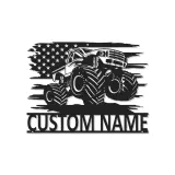 Personalisierte Monstertruck LED-Schild | Metall-Wandkunst mit amerikanischer Flagge | Maßgeschneiderte Garagen-Dekoration für das Kinderzimmer