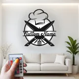 Décoration murale en métal personnalisée Chapeau de Chef et Ustensiles avec rétroéclairage LED