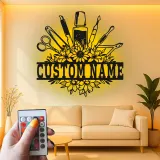 Personalisiertes Nageltechniker LED-Schild | Individuelle Metall-Wandkunst für Salon | Florale Manikuristen-Dekoration | Geschenk für Nagelkünstler