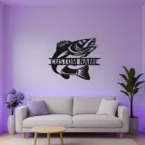 Insegna in metallo personalizzata con pesce e LED | Regalo personalizzato per pescatore | Arredo murale per casa al lago e baita