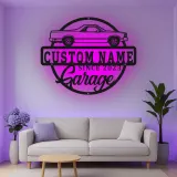 Insegna in metallo personalizzata con nome per auto muscolosa con luce LED regalo personalizzato per appassionati di auto decorazione garage