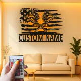 Décoration murale en métal personnalisée avec clés à molette et drapeau américain rétroéclairé - Cadeau pour mécanicien