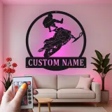 Custom Snowmobile Metal Sign | Personalized LED Wall Art for Rider | Extreme Sports Garage Decor & Man Cave Gift