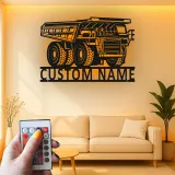 Insegna in metallo LED personalizzata a tema camion ribaltabile per appassionati di costruzione, regalo per garage o ufficio